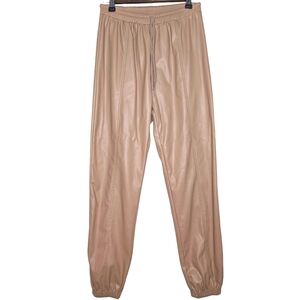 Women's High Rise Taupe Faux Leather Joggers Drawstring Boho Pants Size Small
